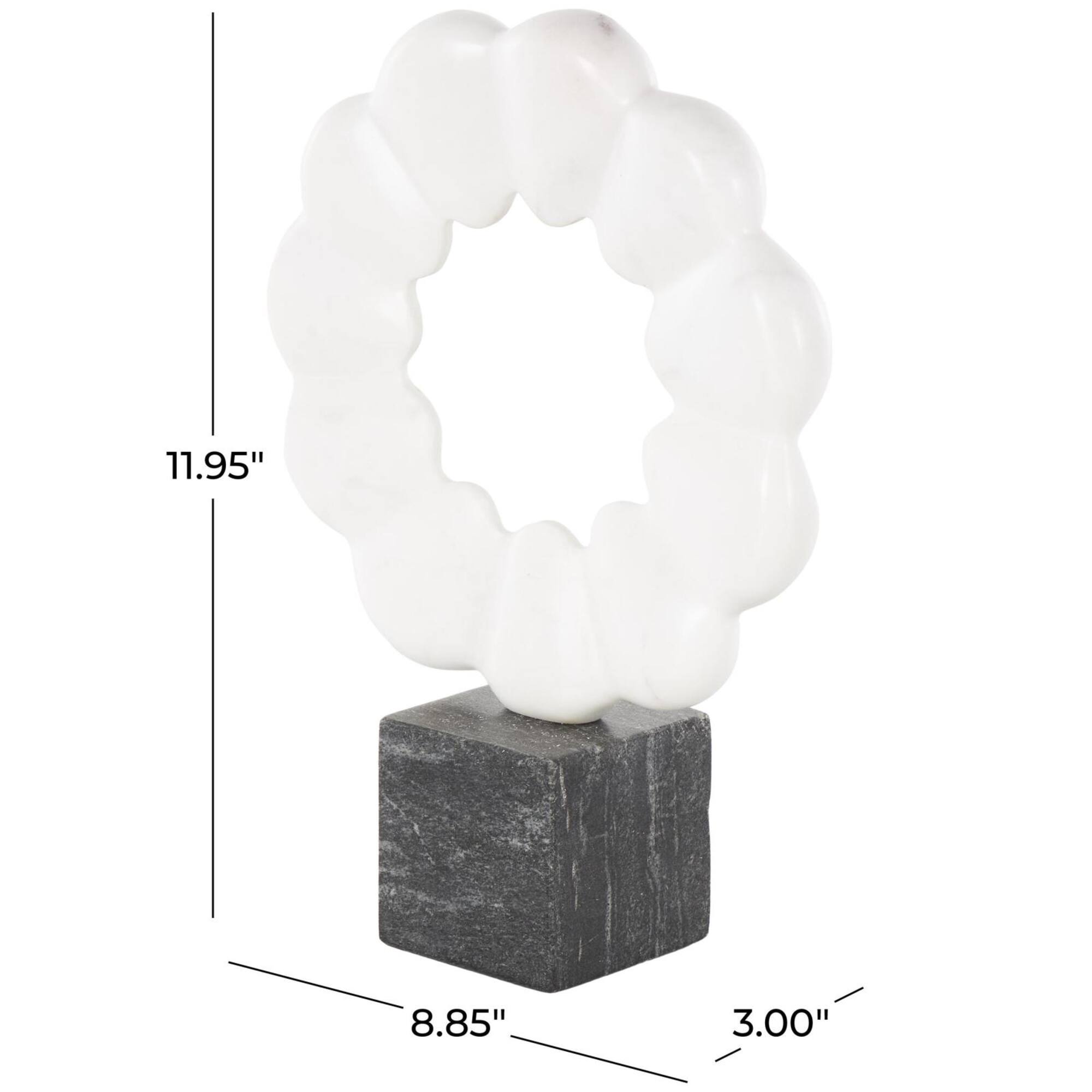 12" White & Black Marble Geometric Floral Inspired Ring Sculpture
